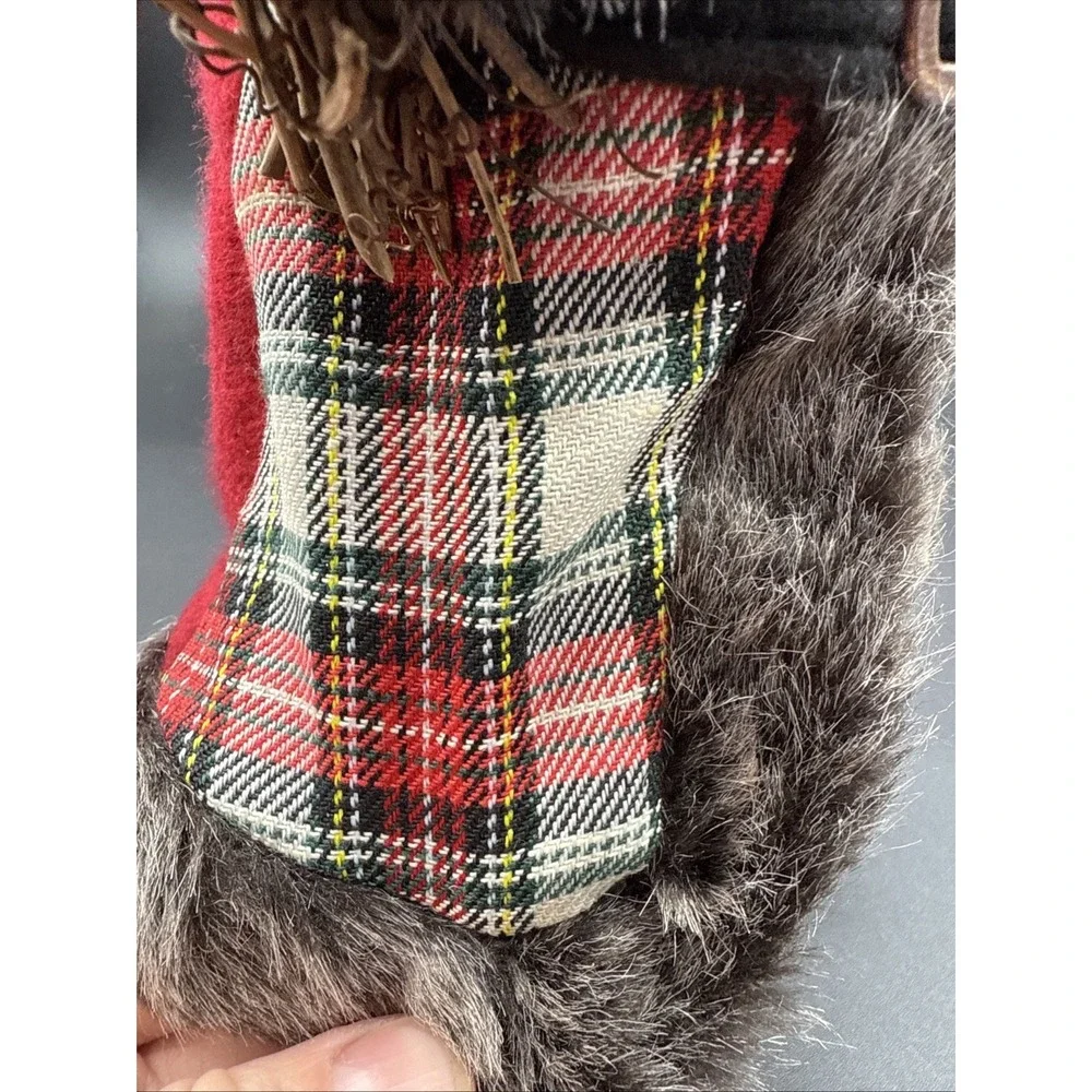 Woodland Santa Claus Standing Cozy Plaid W Fur Trim Carrying Twigs 12in‎